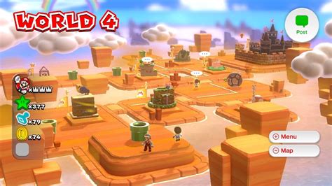 Mario 3d world 4 2 stars - Green Star 3. When you reach the area where the pathway splits up and down, choose the lower path first. You'll have to carefully navigate the turning platforms to reach the Star. Quickly jump or ...